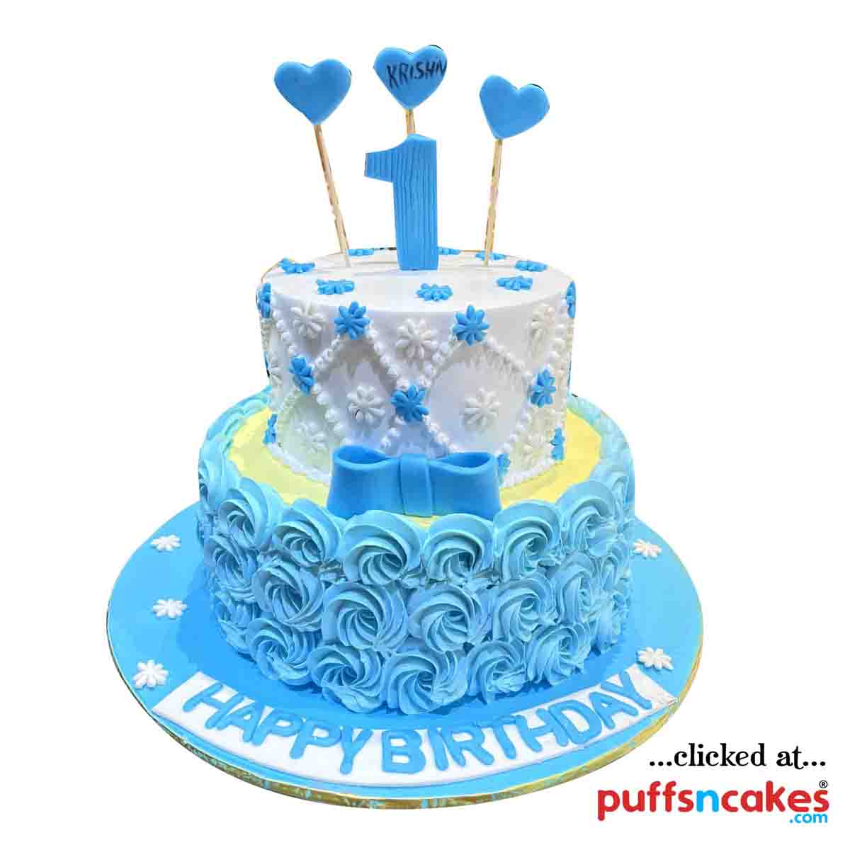 (1573) Boy First Birthday Two Tier Cake